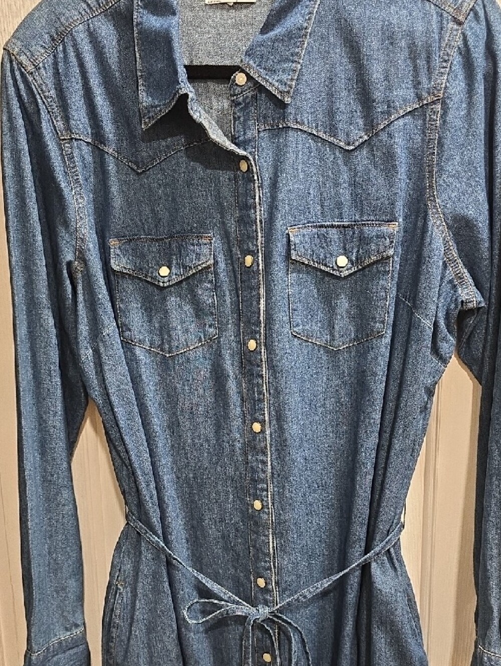GAP 1969 Denim Shirt Dress with Tie Waist - Blue Size XL - Picture 9 of 13